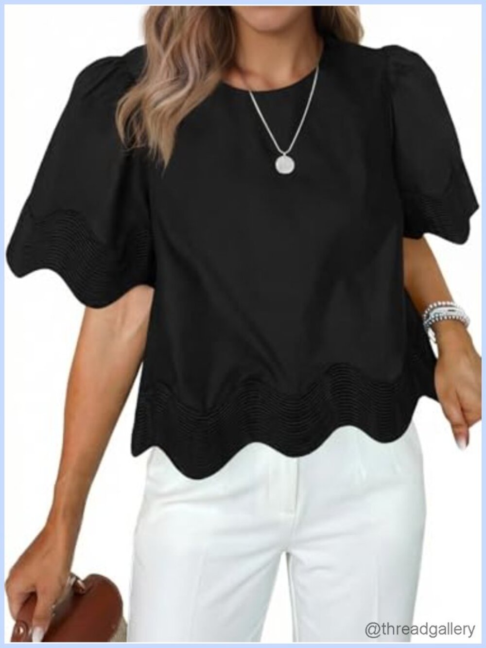Ruffle Scalloped Crop Top Blouse, Summer Loose Fit